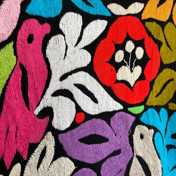 Mexican Colorful Black Hand Embroidered Jalapa Blouse Oaxacan Floral Hand Small - Picture 7 of 15